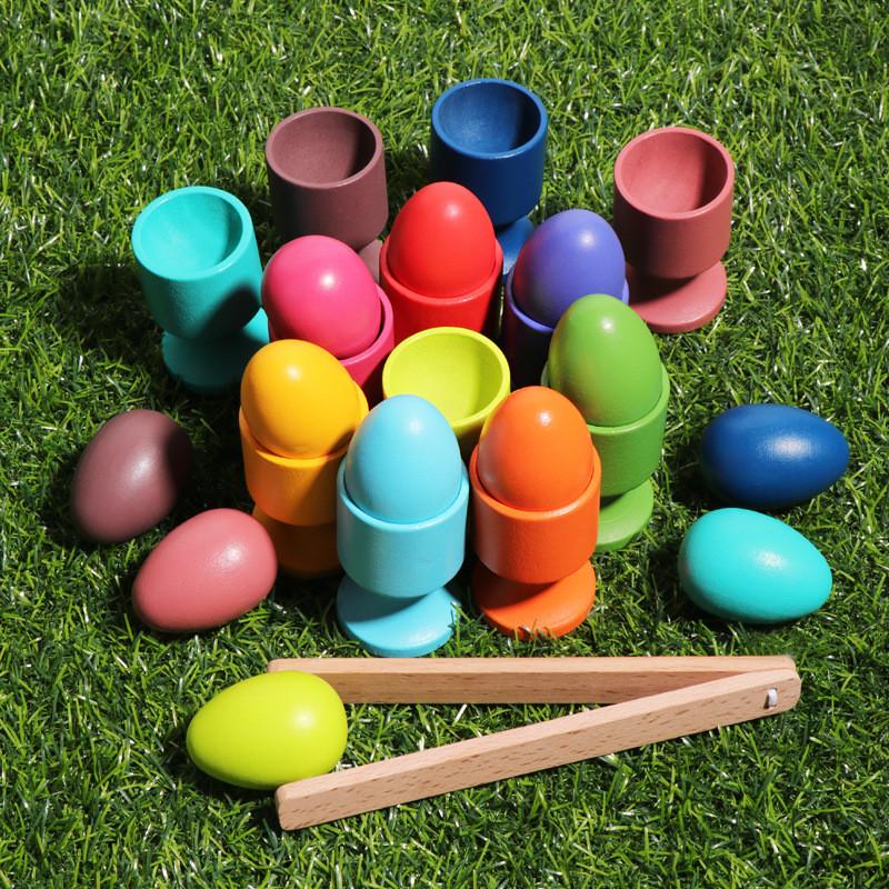 Montessori Learning Wooden Egg Cup Set For Toddlers With Eco-friendly Paint Finish