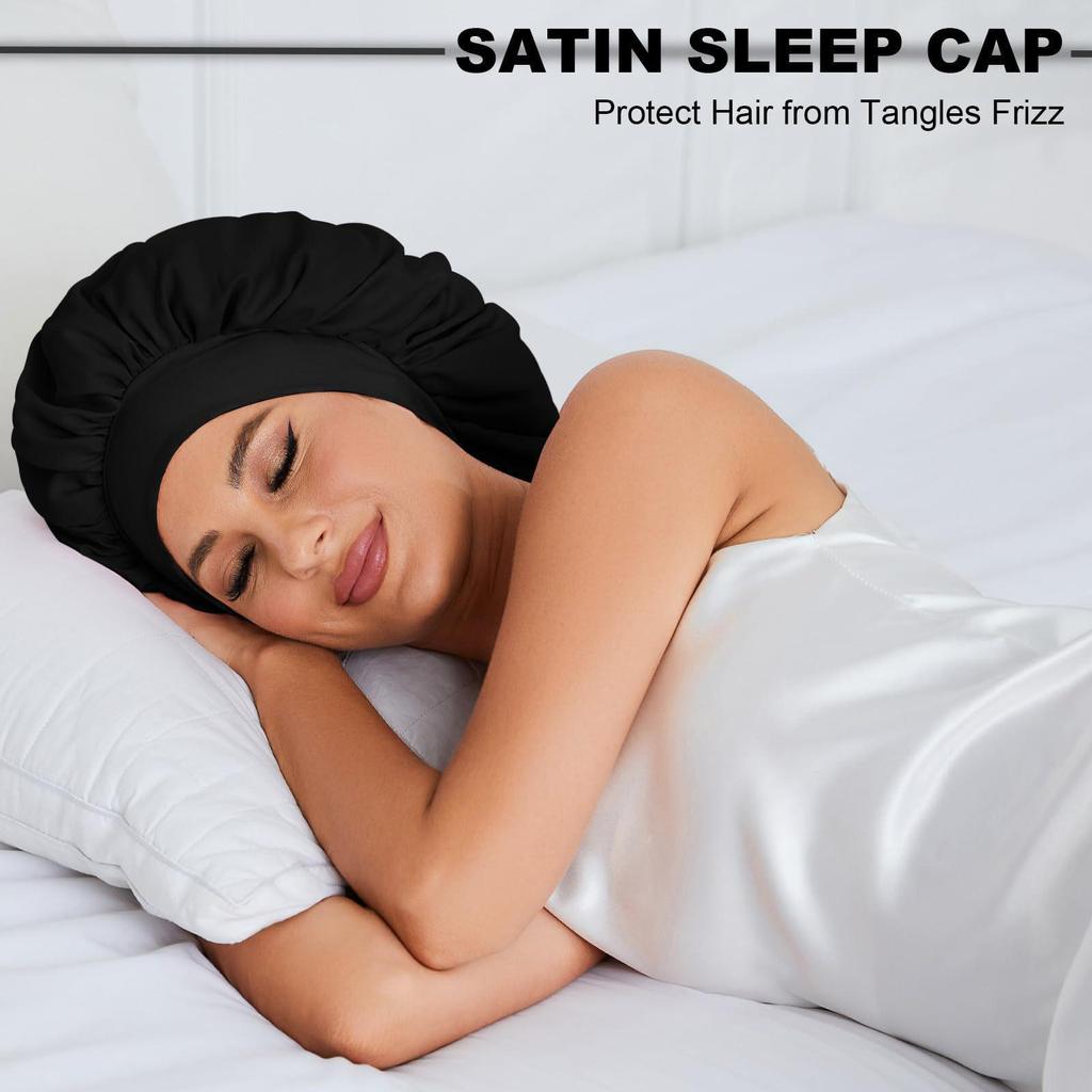 Women's Reversible Double-Layer Satin Nightcap with Ribbon - High Elasticity Round Hat for Hair Protection