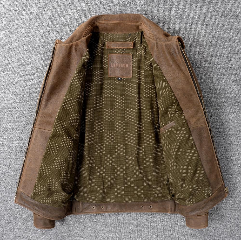 Классическая мужская кожаная куртка из натуральной коровьей кожи, коричневая, без покрытия, в стиле 1930-х годов, мягкая, прилегающего силуэта, мужское пальто из натуральной коровьей кожи, осень