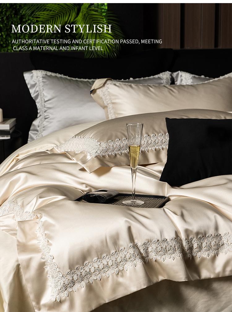Premium all cotton high count high-density embroidered satin four piece set - Zhiyi