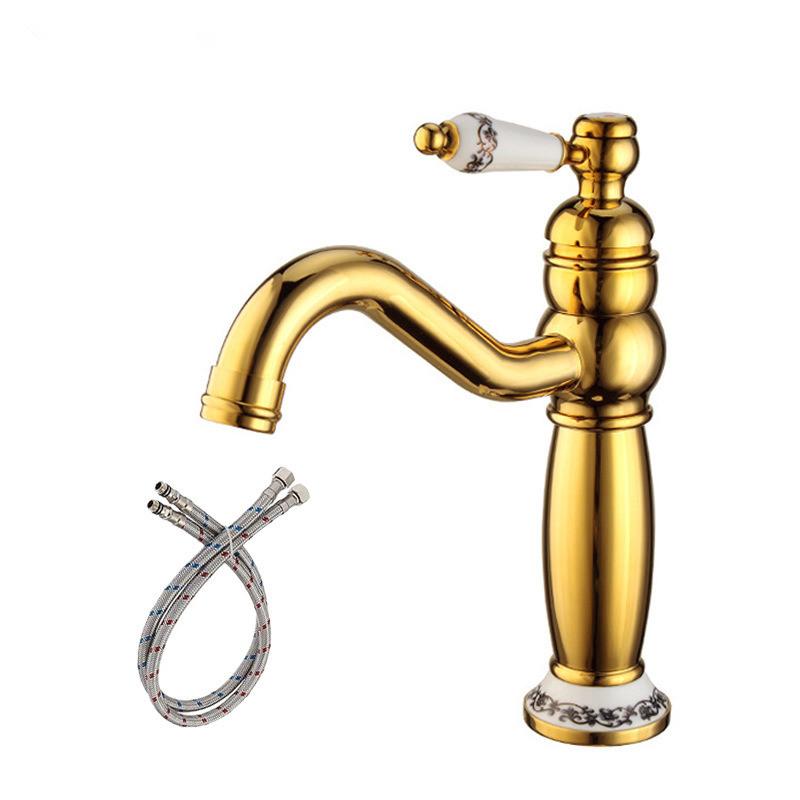 Brushed Gold Bathroom Faucet Antique Basin Faucet Chrome Sink Mixer Tap Hot & Cold Deck Mounted Lavatory Crane Water Tap Black