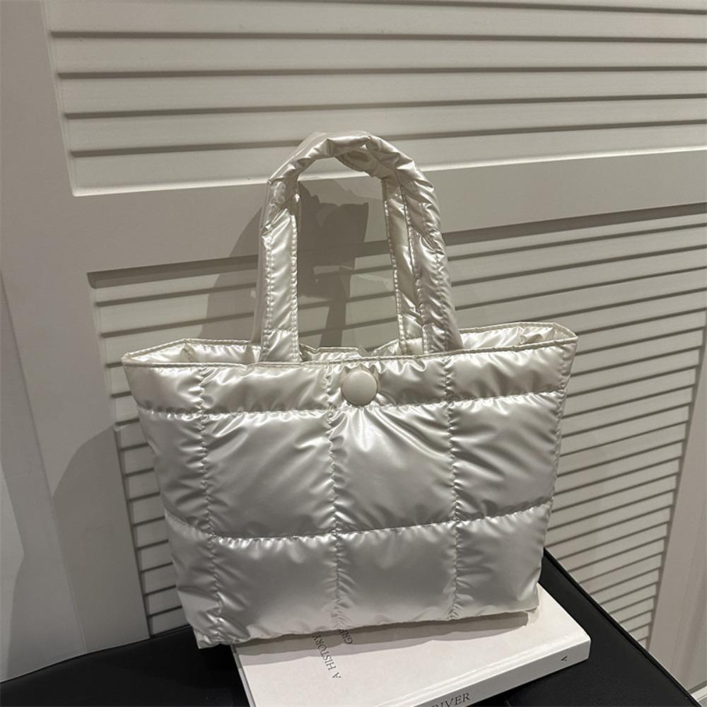 Fashion Solid Color Quilted Tote Bag Waterproof Lightweight Puffer Crossbody Bag Large Capacity Women Handbag