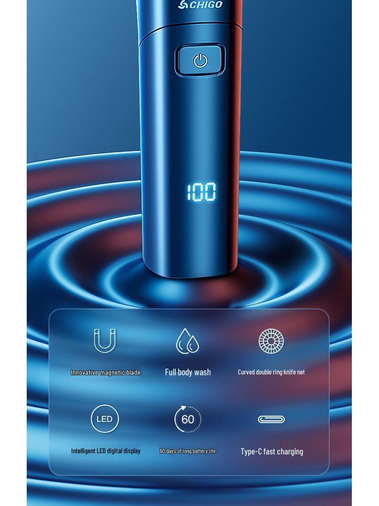 High-Power Men's Rechargeable Electric Shaver: Portable, Washable Magnetic Beard Razor