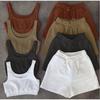 Casual Solid Shorts Sets Women 2021 Crop Top Two Piece And Drawstring Shorts Matching Sportswear Set Summer Athleisure Outfits