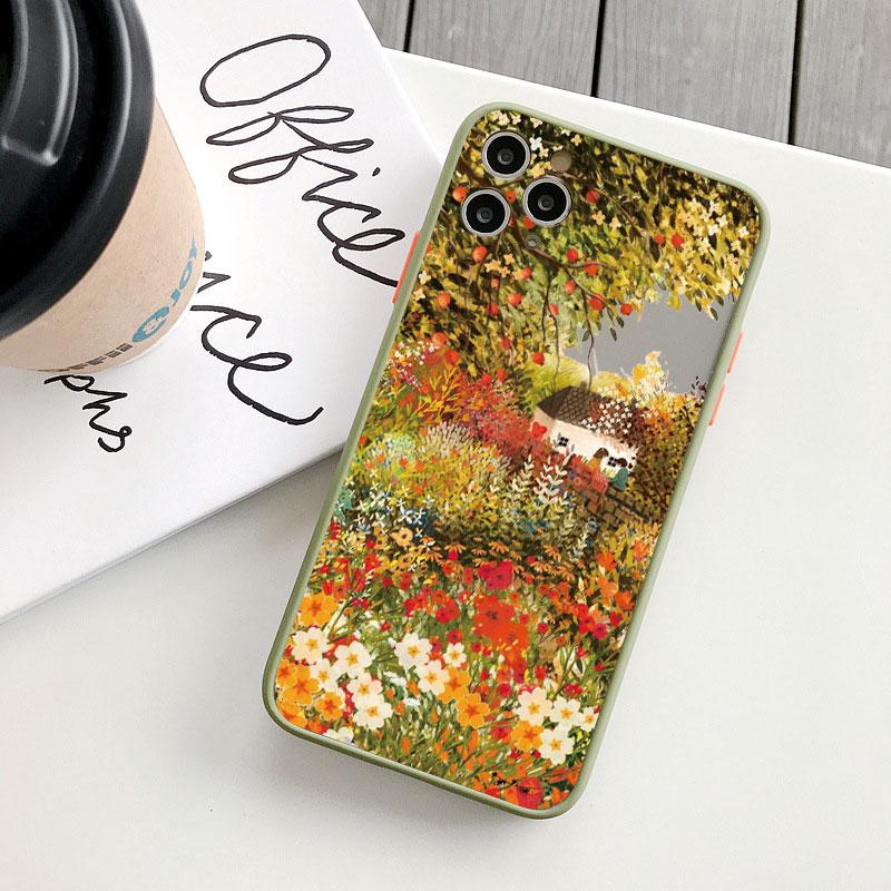 Ретро-чехол для телефона с росписью пейзажа для iphone 16 7 8 Plus SE2 X XS XR 16 14 12 13 11 Pro Max Большие цветочные поля Домик в лесу Чехлы