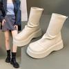 Мода Мода Ботильоны до середины бедра Осень Новые Круглый носок Задняя молния Платформа Противоскользящие Износостойкие Одинарные ботинки