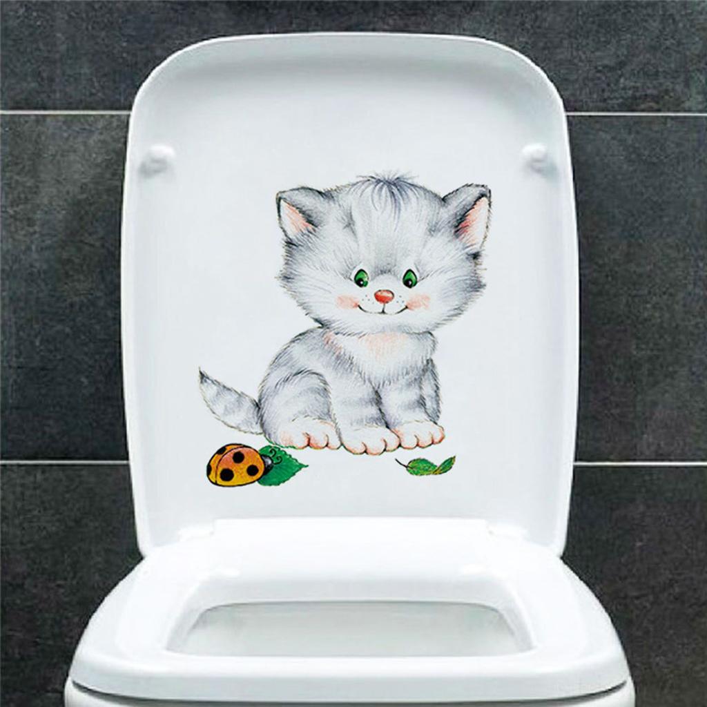 Художественная наклейка для туалета, украшение для дома, мультяшный котенок, настенная наклейка для ванной комнаты, очень милая