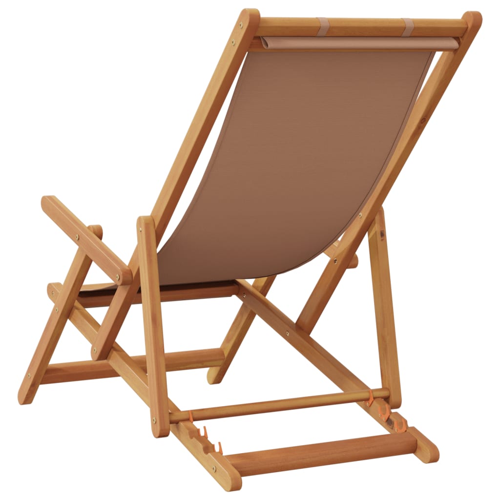 Folding Beach Chair Taupe Solid Eucalyptus Wood and Fabric