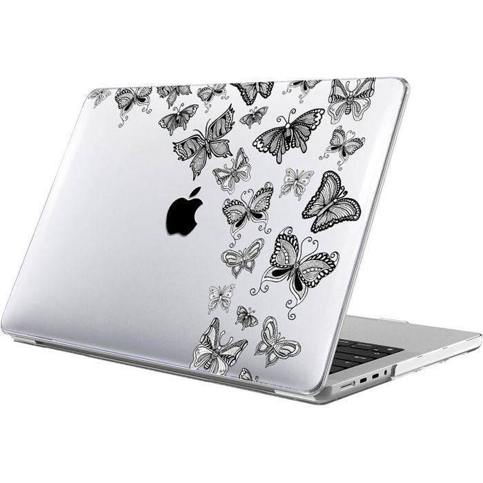 Case for MacBook Air 15 Inch 2025 2024 2023 M4 M3 M2, Non-Slip Hard Protection White and Black Butterflies Pattern