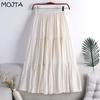 MOJTA Mid Skirt Spring Summer Women's Elastic High Waist Skirt A-line Skirt