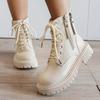 Mid Heel Platform Ankle Booties Women's Casual Ankle Booties Platform Lace-Up Boots  Winter Round Toe Comfort Shoes