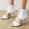 Women's Sandals Summer Shoes 2025 Buckle Cut-outs Black White High Heels Ankle Boots Female Peep Toe Party Jazz Dance Shoes