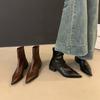 Корейские ботильоны с острым носком на высоком каблуке, короткие ботинки, женская обувь, новинка 2024 года, одинарные ботинки, французские коричневые тонкие ботинки Martin