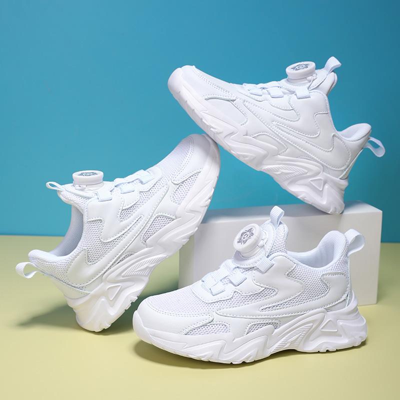 Детская повседневная обувь. Детские кроссовки для мальчиков и девочек. Однотонные белые туфли. Дышащие спортивные теннисные кроссовки для бега с сеткой.