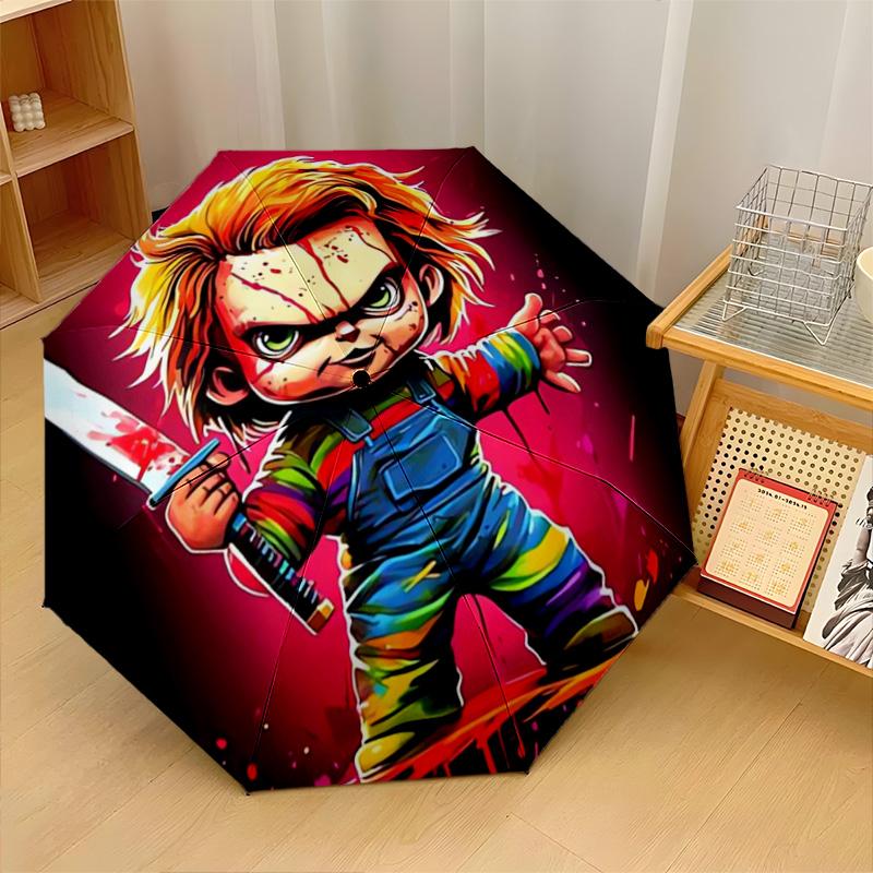 Child's Play Chucky Tiffany Windproof Auto 8 Rib Folding Umbrella Portable Outdoor Parasol