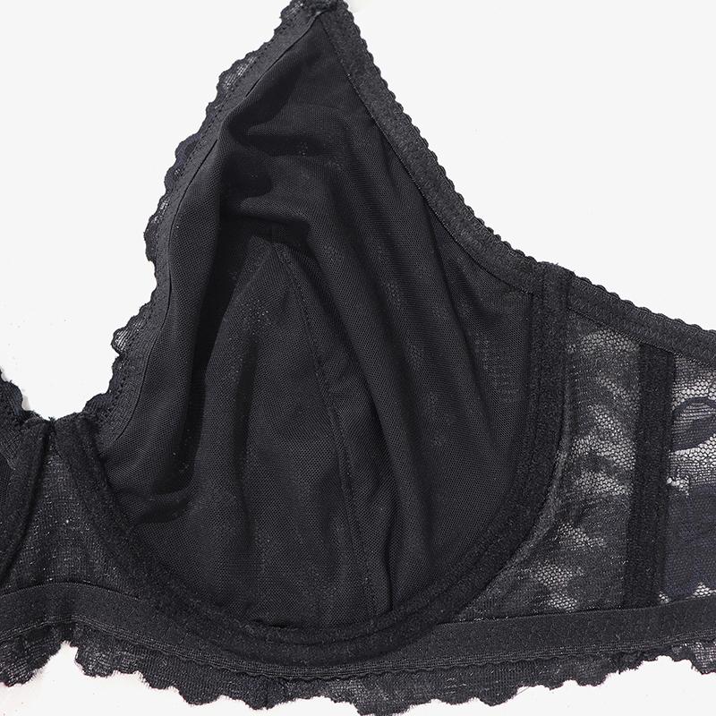 Женский бюстгальтер больших размеров, черное, белое, цветочное кружевное нижнее белье с косточками, ультратонкое, дышащее, 38D, 40D, 42D, 44D, 40C, 42C, 44C, полная чашка