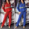 2 Pcs/Set Women Sweatshrit Pants Suit Sequin Hooded Long Sleeves Zip-up Sport Hoodie Elastic Waist Trousers Fitness Outfit Fall Spring Commuting