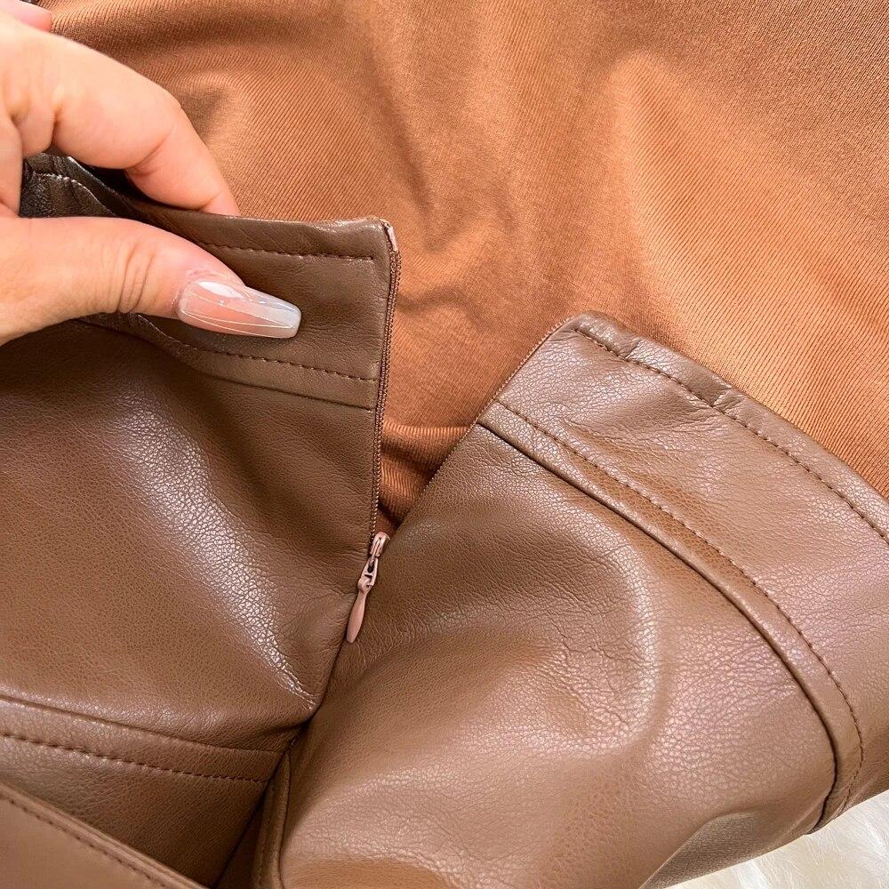 Новая весенняя женская блузка с длинными рукавами, топы и тонкие бретели из искусственной кожи, облегающее платье-карандаш, комплект из двух предметов