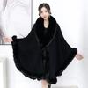 Winter Warm Capes Plus Size Mantle Batwing Sleeves Poncho Cloak Women Big Turn-Down Faux Fur Circle Collar Loose Cardigan Shawl Coat