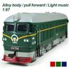 Alloy Locomotive Model Acousto-Optical Rebound Classical Green Leather Train Model Children's Toy Car Gift