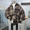Women's Retro Hong Kong Style Plaid Shirt Jacket, Extra Large 240 Jin, Thick Early Autumn Long-Sleeved Design