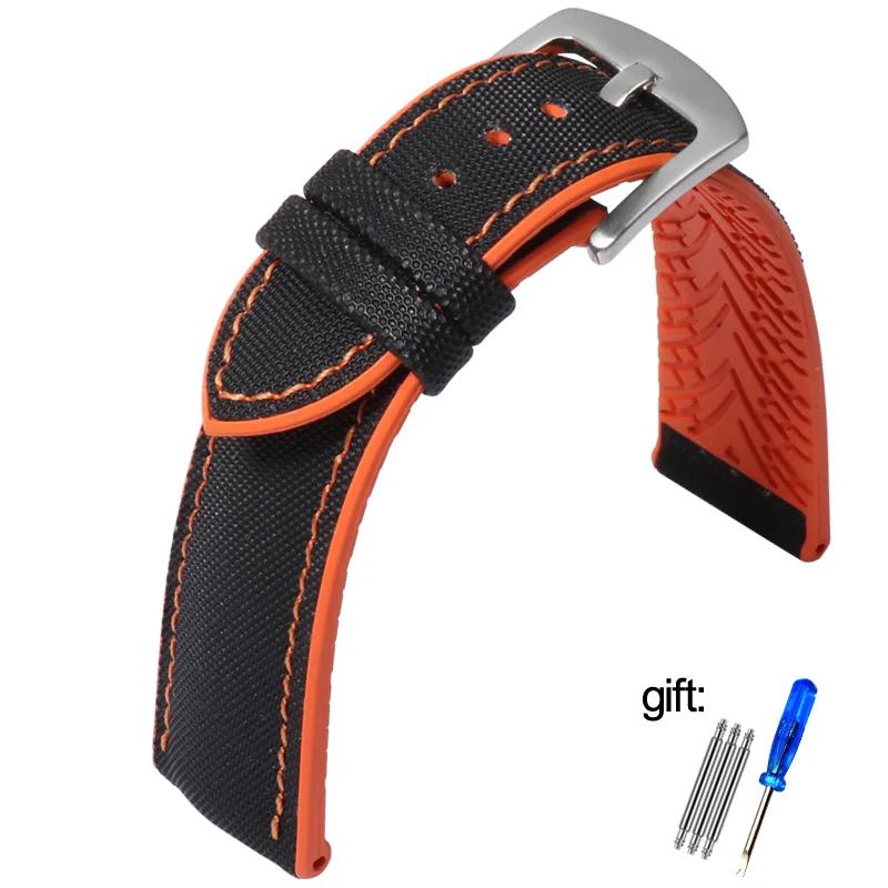 Waterproof Nylon Silicone Rubber Soled Watchbands For Wanguo Mido Helmsman Bainianling Citizen Men's Watch Strap 20mm 22mm 24mm