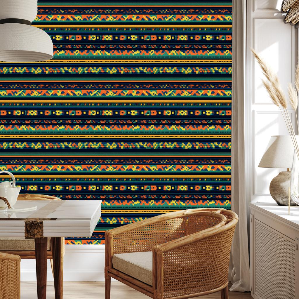 Wallpaper Colorful knitwear navy blue, turquoise and ocher 50x1000