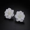 Elegant Women Girl Inlay Beads Simulated Pearl Stud Earrings Camellia Big White Flower