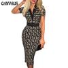 Summer Women's Skirt Digital Print Plaid Short Sleeve V-neck High Waist Temperament Dress with Belt