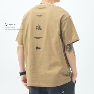 Мужская модная футболка свободного кроя большого размера из тяжелого хлопка с коротким рукавом