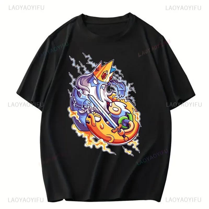 Модная хлопковая футболка с мультяшным принтом Adventure Time для мужчин, летняя уличная одежда, новый тренд, повседневная одежда унисекс, топы