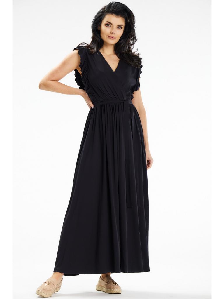 Wrap maxi dress with tie waist, black M