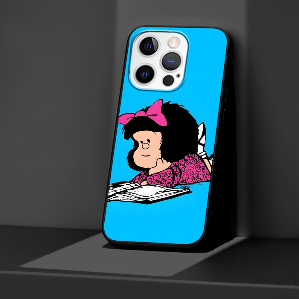 Мультяшный Милый Чехол Мафальда для Apple iPhone 14 11 7 SE 2020 8 X XS 13 12 Mini XR 15 Pro Max Силиконовый Черный Мягкий Чехол для Телефона