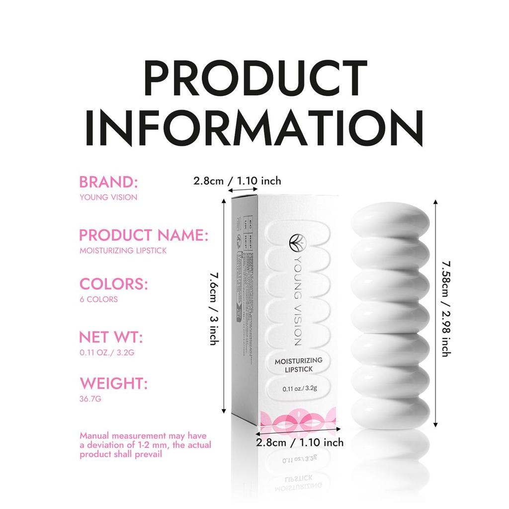 Lipstick, White Threaded Tube, Stylish and Simple, Natural Finish, Delicate Glitter, Silky and Lightweight Texture,6 Colors