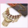 Alloy Vintage Carved Necklace With Embedded Rhinestones Decor Design Tassel