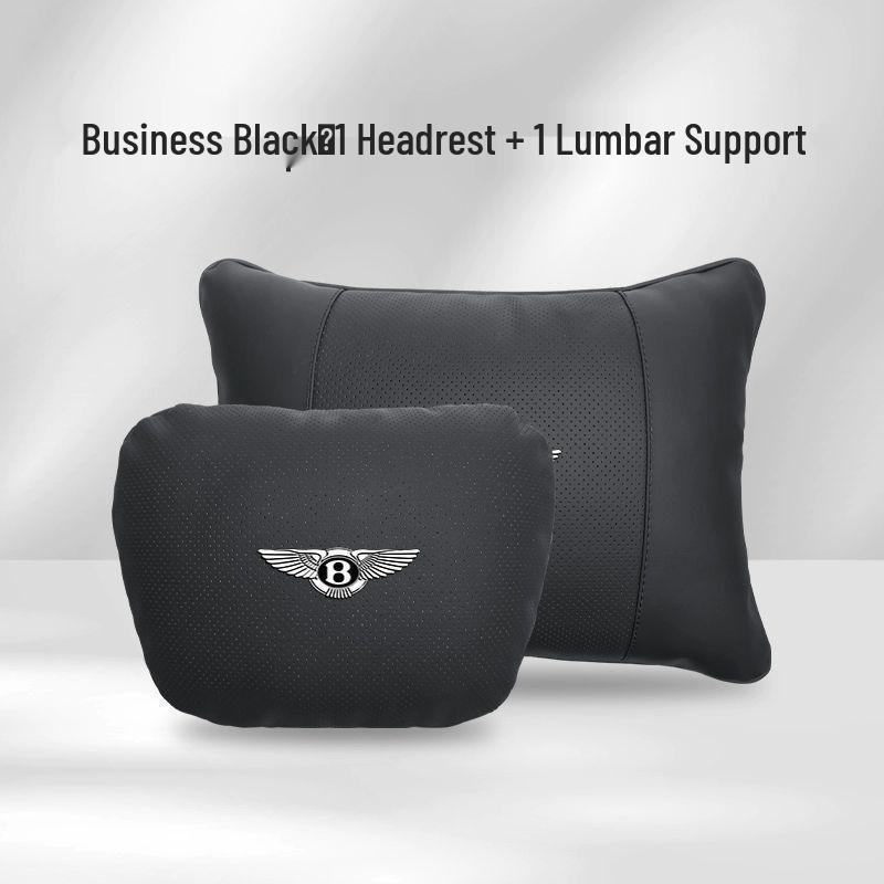 Genuine Leather Headrest, Lumbar Support, and Neck Pillow for Bentley Continental, Bentayga, Flying Spur, and Mulsanne Interiors.
