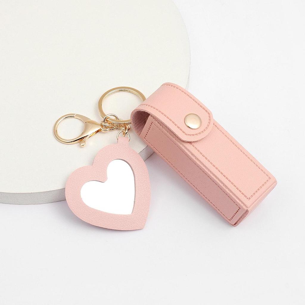 Glass Mirror Keychain Pendant, Heart-shaped PU Coin Purse, Creative Gift, Small Jewelry Charm