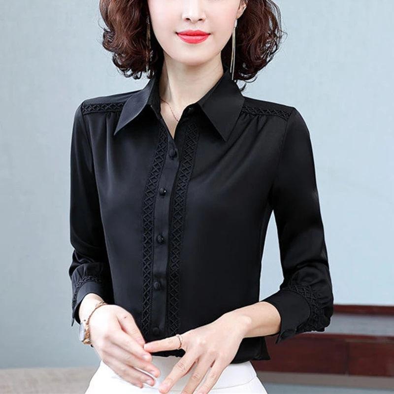 Женская весенняя профессиональная рубашка с длинными рукавами, простая блузка с длинными рукавами и лацканами