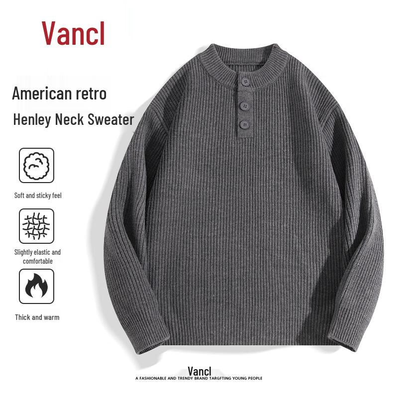 VANCL Men's American Retro Henley Neck Knitted Sweater