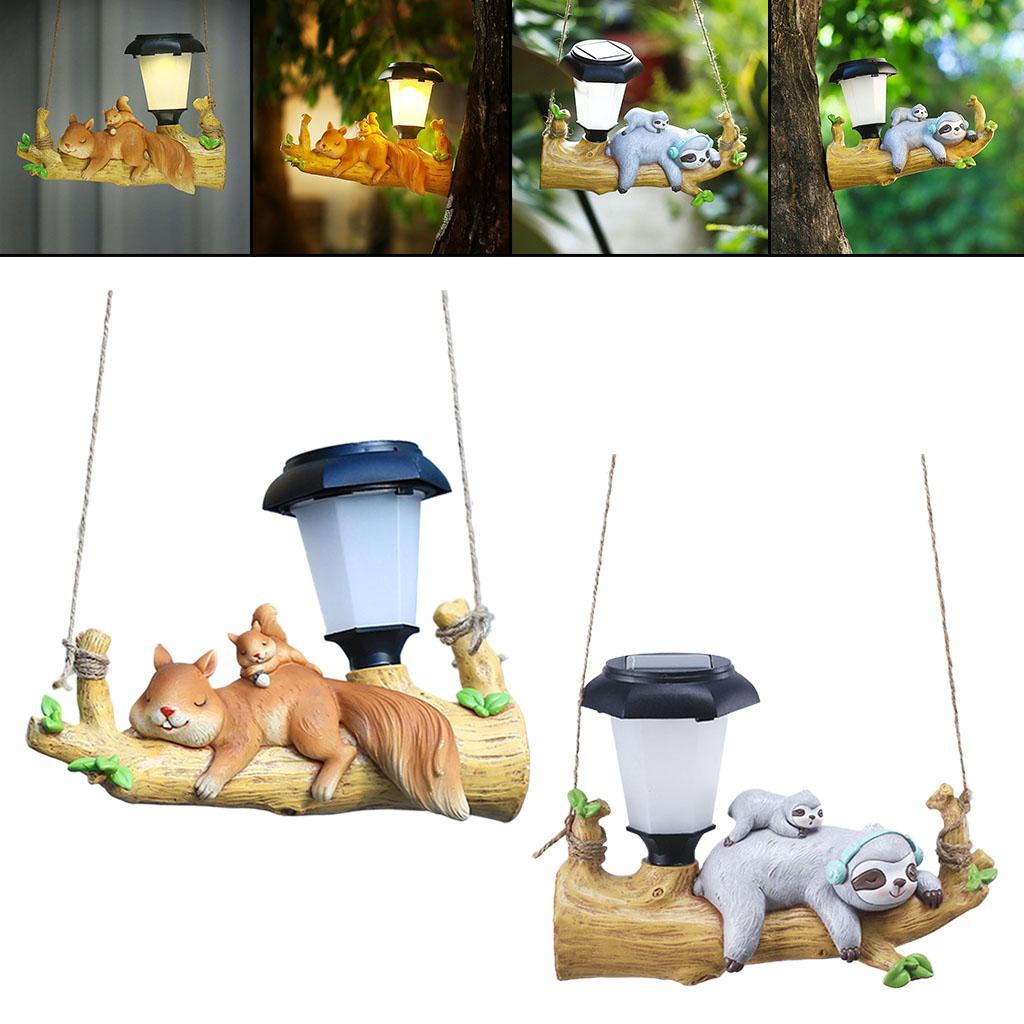 Resin Figurine Garden Pendant Solar Light Lawn Garden Vivid Statues Hanging Lamp