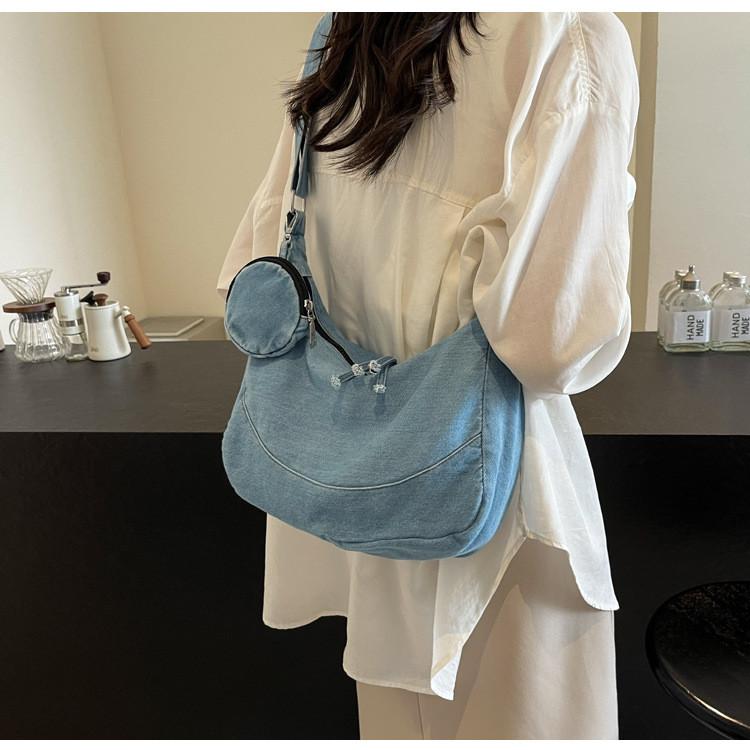 Korean Vintage Style Canvas Crossbody Bag With Inner Pouch For Daily Use