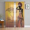 African Woman Plant Trees Art Sheer Curtains Living Room Window Tulle Curtains For Bedroom Kitchen Home Decoration Voile Drapes