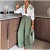Casual Print Shirts Suits Women Loose Single Breasted Lapel Set Female Summer Long Sleeves High Waist Lace Up Trousers Sets Lady