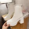 Thick Sole Ankle Boots Women's Shoes White Chunky High Heels Short Boots Thin Boots Chelsea Women's Boots Botas De Mujer 2024