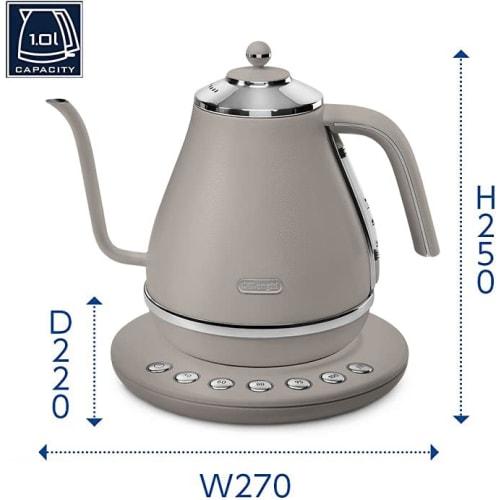 Электрический чайник для кофе De'Longhi Icona KBOE1230J-BG с регулировкой температуры, капельный механизм из нержавеющей стали, 1,0 л, одно нажатие, 5 настроек температуры, 20 минут