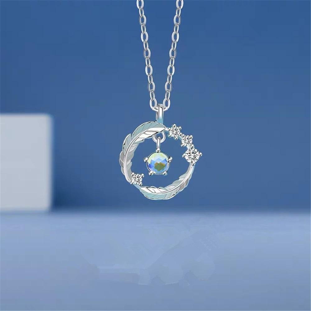 Moonlight Stone Feather Necklace Women's Light And Luxury Small Group Design Gentle And Fairy Gift For Girlfriend