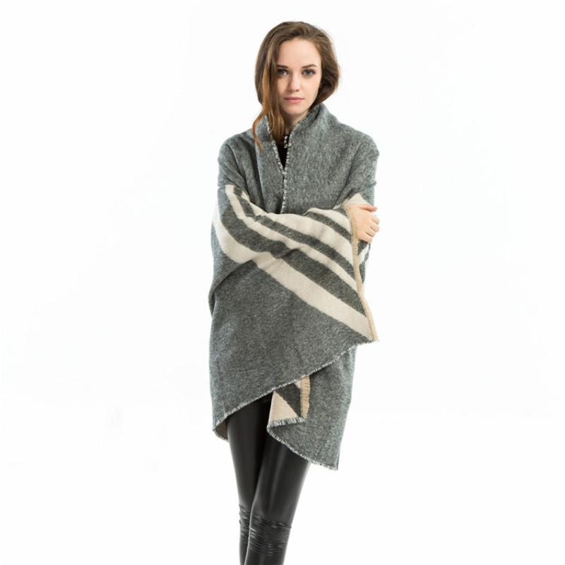 Autumn and Winter Genuine Geometric Pattern Soft Oblique Striped Scarf, Women's Shawl