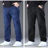 Новые весенние джинсы больших размеров, мужские свободные эластичные длинные брюки со средней талией, модные универсальные прямые брюки