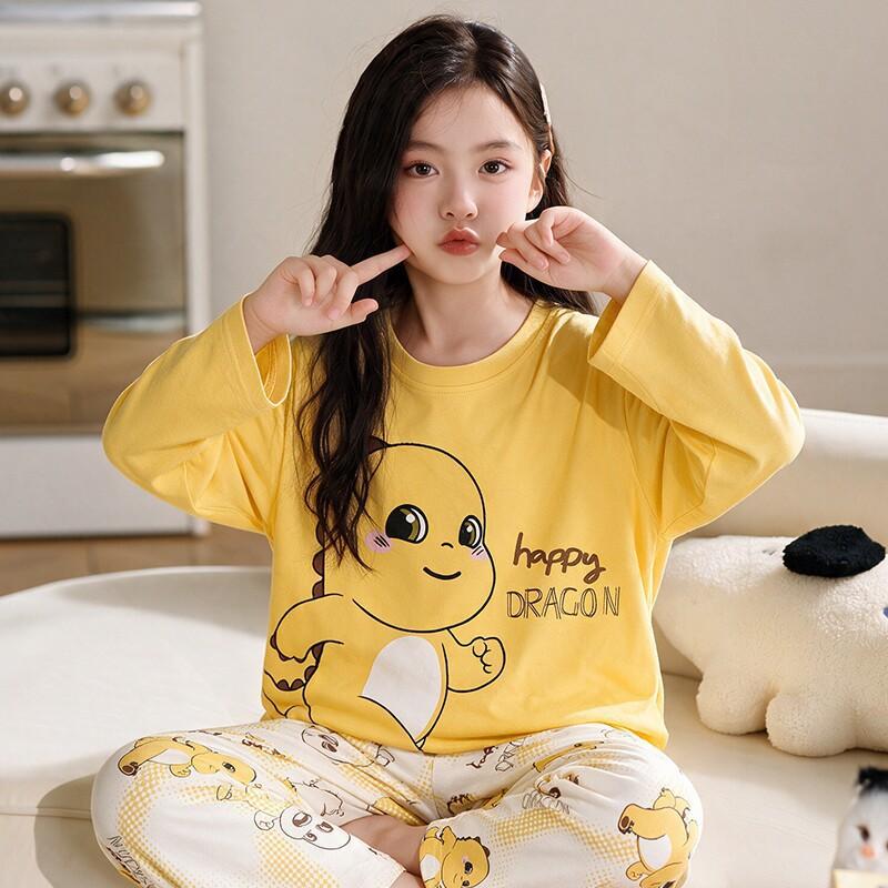 Girls Cotton Pajama Set With Cartoon Print Long Sleeve Top Pants Ages 8 Winter Sleepwear