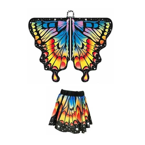 Плащ-бабочка для детей, костюм для косплея, красочный костюм с крыльями феи, развевающимися рукавами, многослойным подолом, карнавальная юбка, маска на Хэллоуин